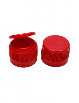 Klapp-Kunststoffdeckel PCO28 rot mit Ausgiesser und Garantiering für PET-Flaschen